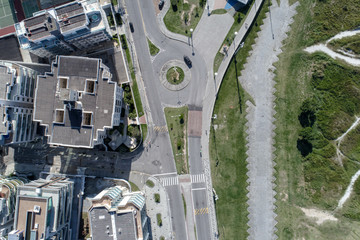 Aerial zenith view of the city with buildings