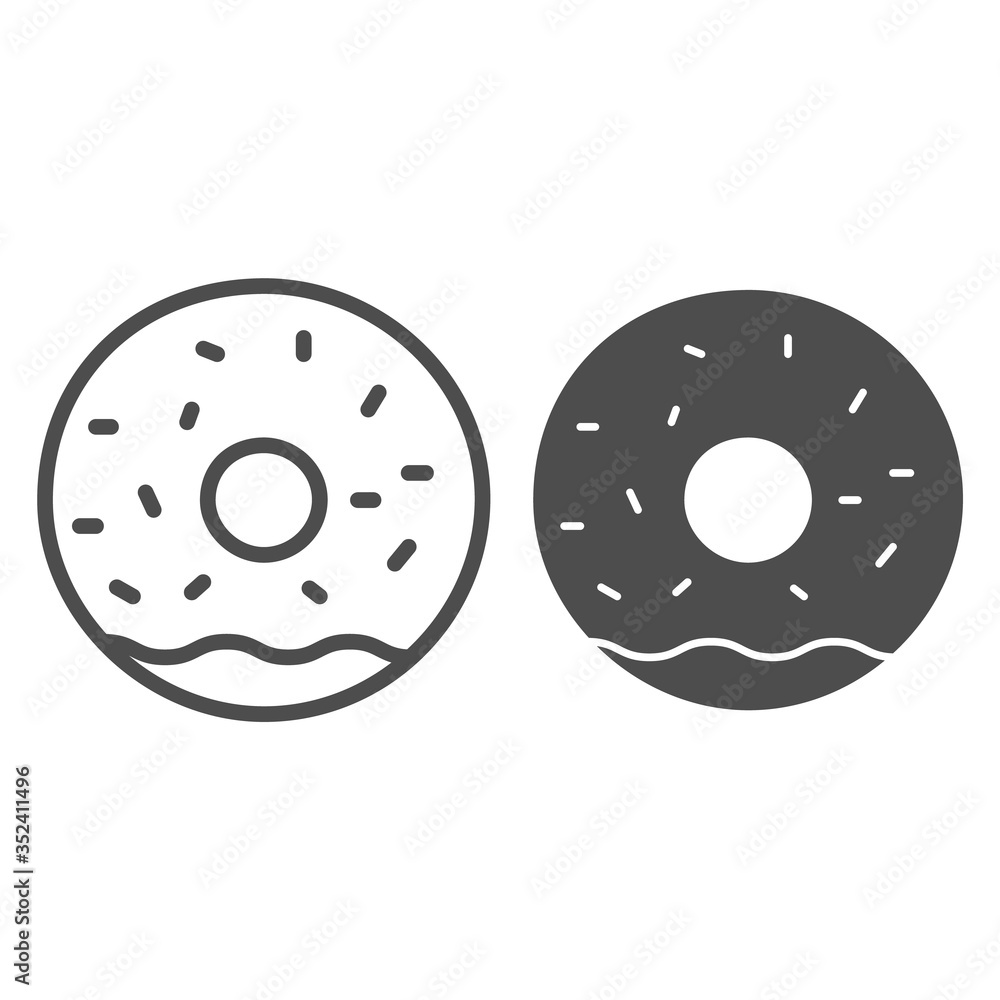 Aufkleber donut with glaze line and solid icon, bakery concept, doughnut sign on white background, donut with 