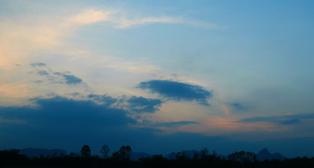 Sky, clouds with the light of the sun shining.