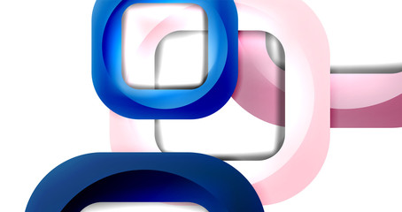 Square geometric vector abstract background, dynamic modern minimal template. Multicolored square shapes with round corners overlapping each other