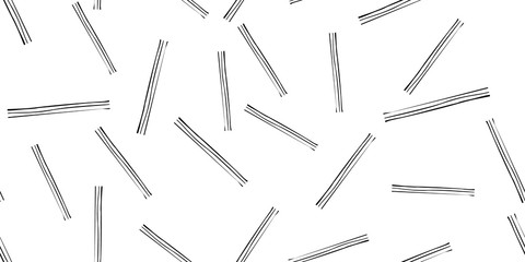 Black hand drawn stripes seamless monohrome pattern. Different elements