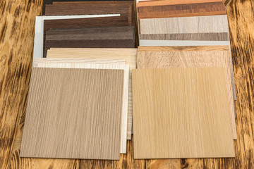 Sample of wood laminated chipboard for furniture design.