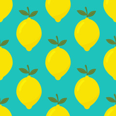 Tropical seamless pattern with yellow lemons. Fruit repeated background. 