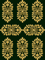  Vintage velvet wallpaper in the damask baroque style. Vector gold glitter surface design