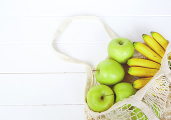 Package-free shopping. Eco friendly bag with fruits. Zero waste concept