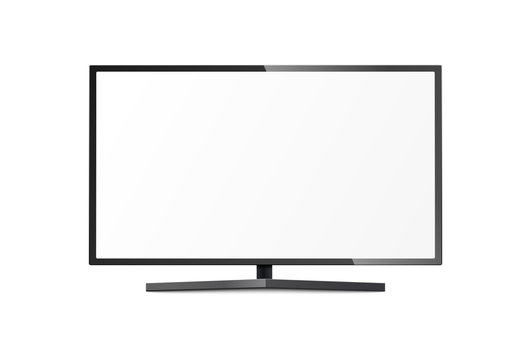 Realistic black plasma TV mockup with blank white screen