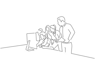 Teamwork line drawing, vector illustration design.