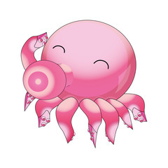 Cute Glossy Pink Octopus Cartoon Illustration