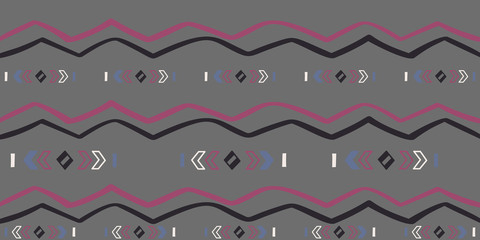 Seamless hand drawn geometric pattern with national striped color  background. Ornamental traditional, ethnic. Great for fabric and textile, wallpaper