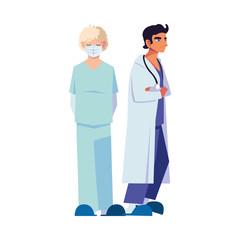 Men doctors with uniforms and mask vector design