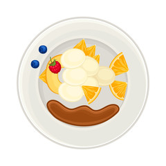 Fruity Foodstuff Arranged in the Shape of Fish on Plate Above View Vector Illustration