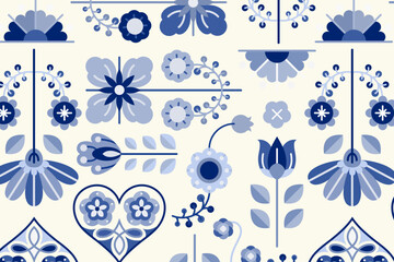 Folk art design element patterned background vector - obrazy, fototapety, plakaty