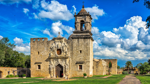 Mission San Jose is a historic landmark building with an operation church parish inside in San Antonio Texas.