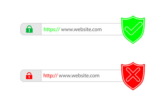 http and https protocols on shield. Safe and Secure https. Secured ssl shield and padlock symbols. http and https protocols on shield on laptop screen. 