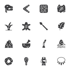 Prehistoric age vector icons set, modern solid symbol collection, filled style pictogram pack. Signs, logo illustration. Set includes icons as dinosaur skeleton, spear, hunting boomerang, ancient man