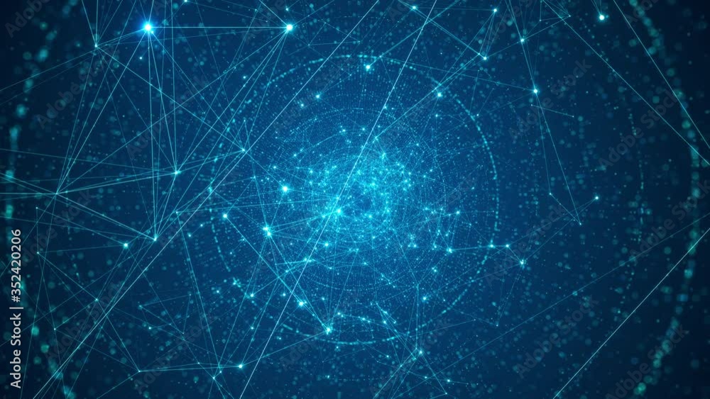 Poster abstract connected dots and lines on black background. technology connection network and big data co