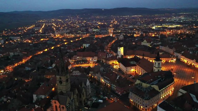 Night in Sibiu, Romania.