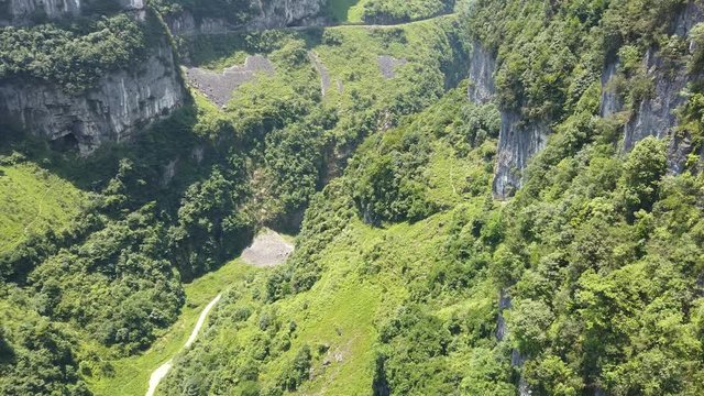 View of thelawdscape of the gorge valley and karst limestone rock formations in Wulong National Park, China