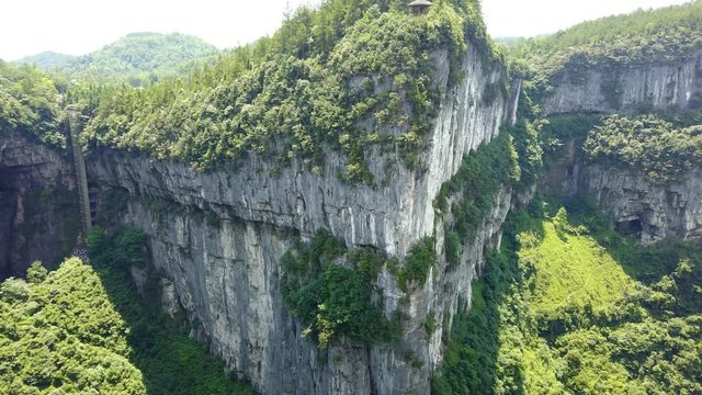 Footage of the gorge valley and karst limestone rock formations in Wulong National Park, China