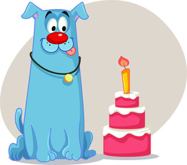Party Dog with Birthday Red Velvet Cake Cartoon