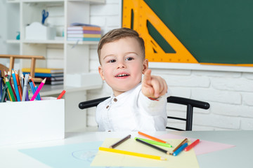 School for pupil. Science kids education concept. Back to school. Little Boy from elementary...