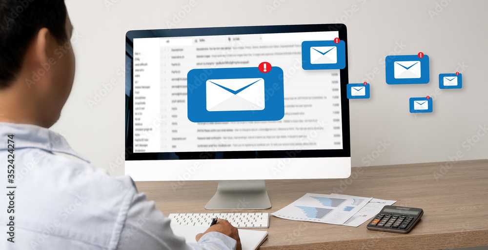 Fototapete mail communication connection message to mailing contacts phone global letters concept computer brow