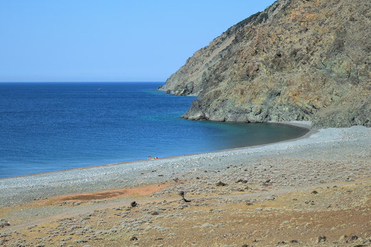 rocky coast of the sea - wild and beauty Kipos beach in Samothrace island, Samothraki, Greece, Aegean sea