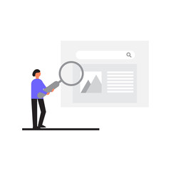 Flat design website banner of web search, SEO, ranking sites, rating. Modern vector illustration for web design, marketing and print material, banners, leaflets, landing pages, social media content.