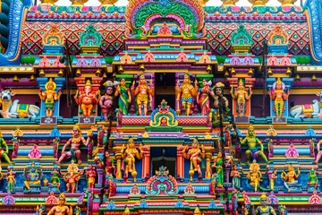 Fototapeta na wymiar Close view of religious figures of famous Arulmigu Kapaleeswarar Temple in Chennai, India