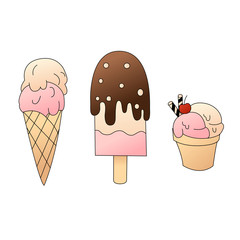 Cartoon of ice cream on white