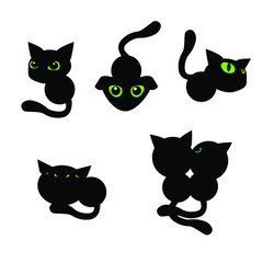 Fototapeta na wymiar set of cats, black cats, cats poses, funny cats, kitty