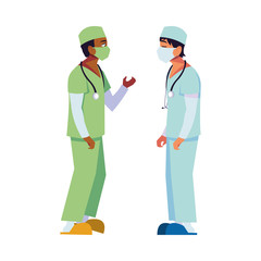 Men doctors with uniforms and masks vector design