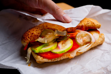close up hot dog with ketchup and mustard