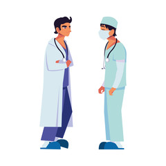 Men doctors with uniforms and mask vector design