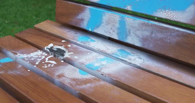 Pan of vandalised wooden summer seat