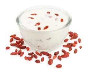 Yogurt in a bowl with goji berries