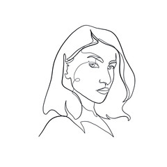 One line girl or woman portrait. Minimalist simple icon of female silhouette of face. Abstract linear icon. Hand drawn vector illustration. Design logo for beauty salon, tattoos, decorations.