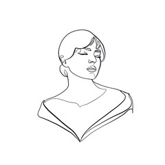 Woman face drawn one continuous line. Fashion concept. Woman beautiful face in minimal style. Abstract linear silhouette. Simple icon, logo. Vector illustration