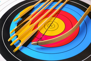 Arrows and bow for archery on target