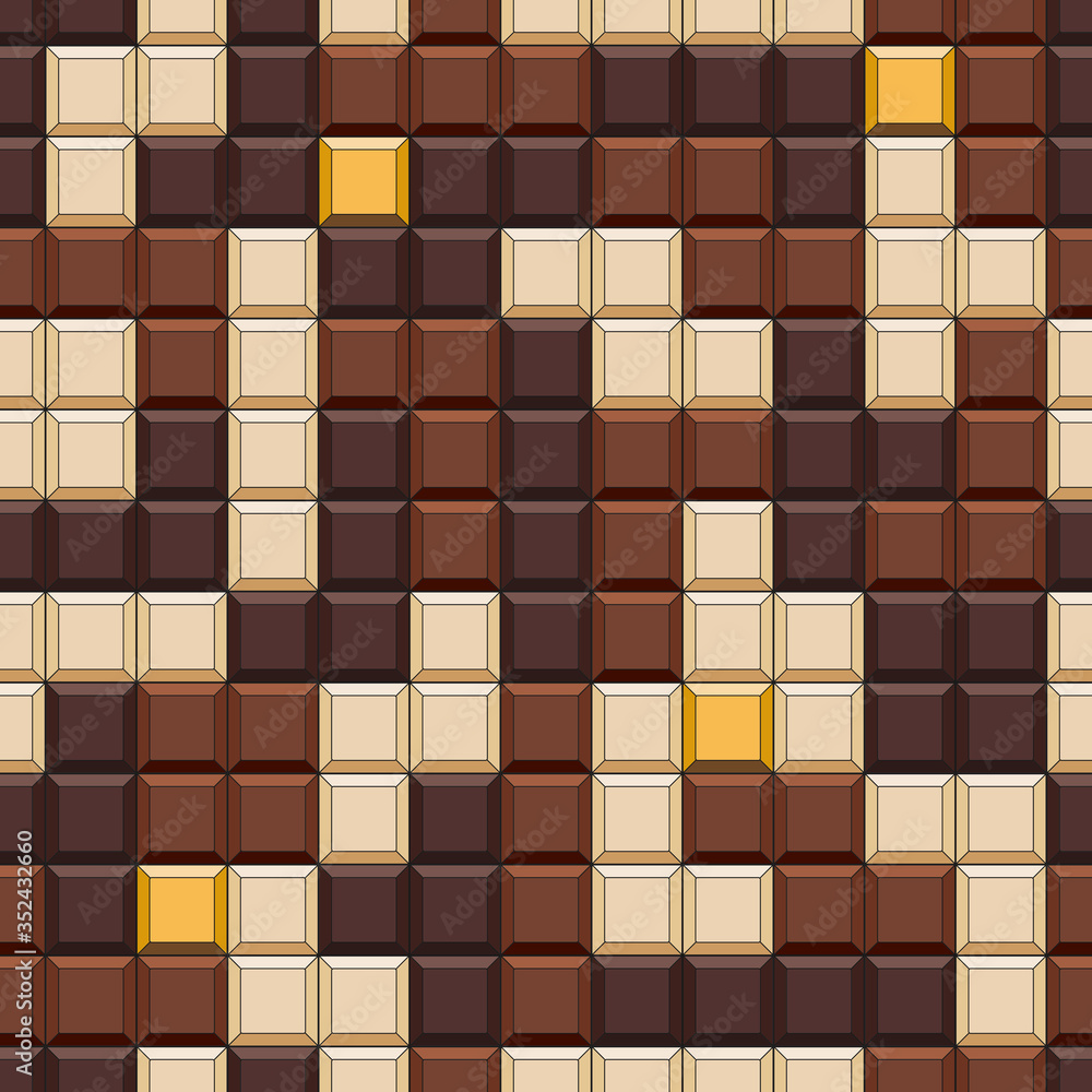 Poster seamless pattern with tetris made of chocolate cubes, sweets. colored vector background.