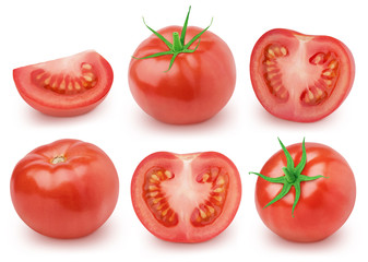 Set of fresh red tomatoes isolated on a white background.