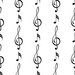 Fototapeta premium Treble clef and notes. Musical symbols as seamless pattern