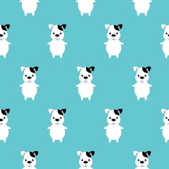 Cute Dogs seamless pattern. Cartoon dogs on blue background. Vector background.