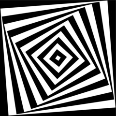 Abstract black and white background. Geometric pattern with visual distortion effect. Illusion of rotation. Op art