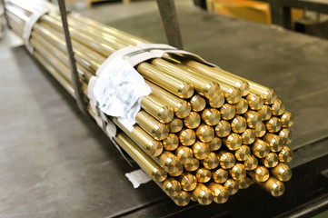 Bundle of brass rods in a market