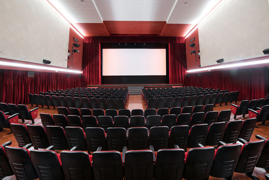 Wide Angle View Of The Interior Of A Movie Theatre