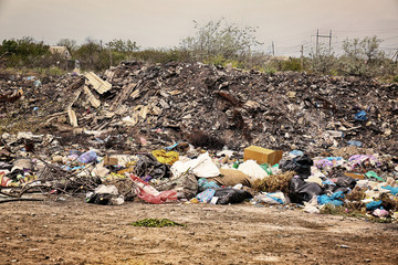 View of landfill outdoors. Concept of soil pollution
