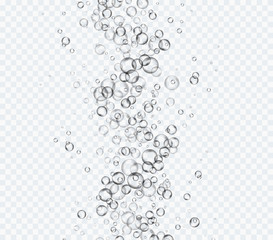 Bubbles underwater spiral texture isolated on transparent background. Vector pure gas, air or oxygen balls under water. Realistic soda effect elements