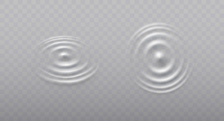 Fototapeta na wymiar Ripple, splash water waves surface from drop isolated on transparent background. White sound impact effect top view. Vector circle water, liquid shampoo or gel swirl round texture template
