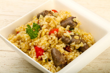 Bulgur with chicken hearts